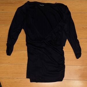 Black Wrap-Front Blouse with Side Ruching